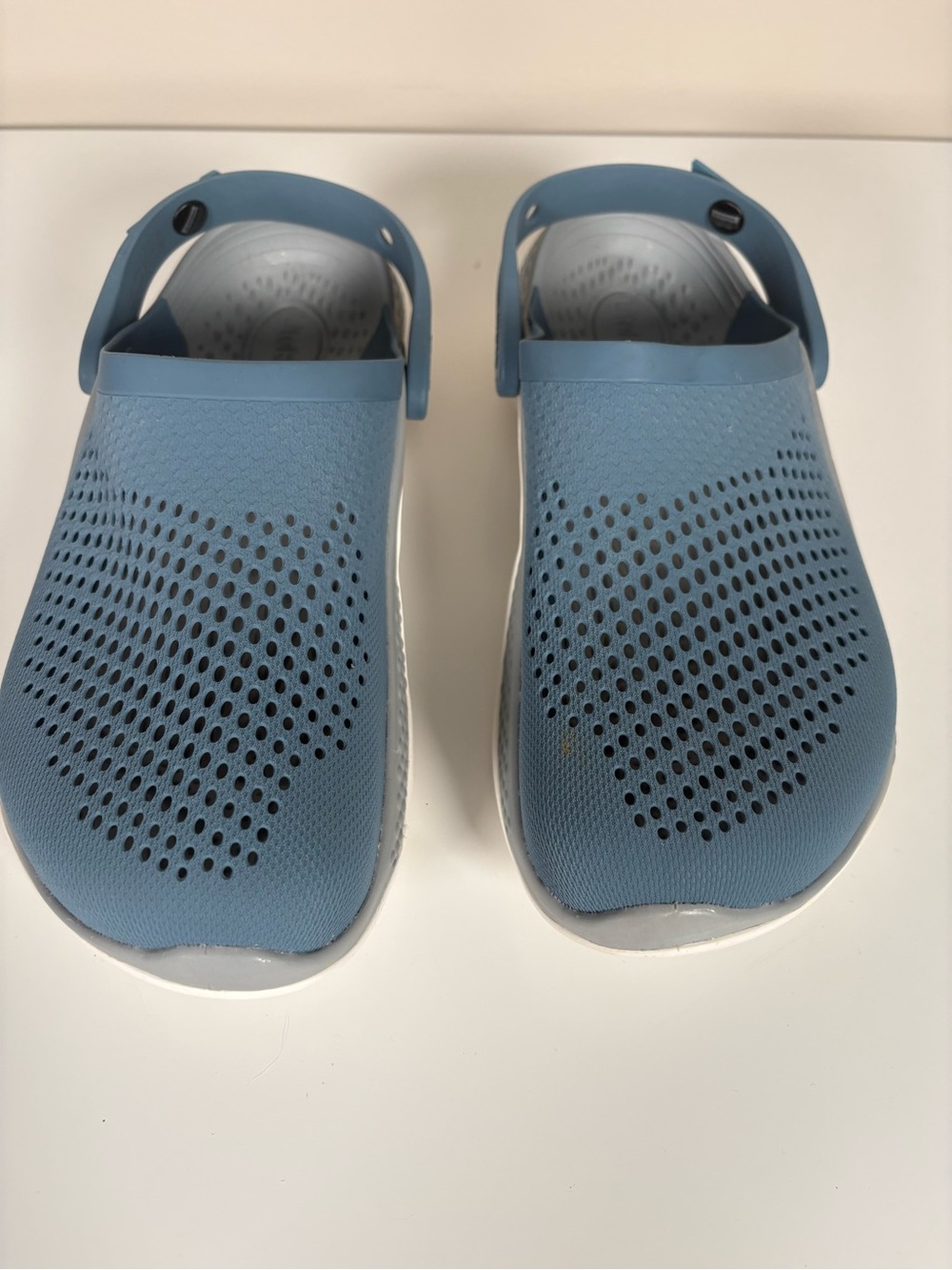 CROCS Men's Ventilated Slip-On Clog in Light Blue with White Sole